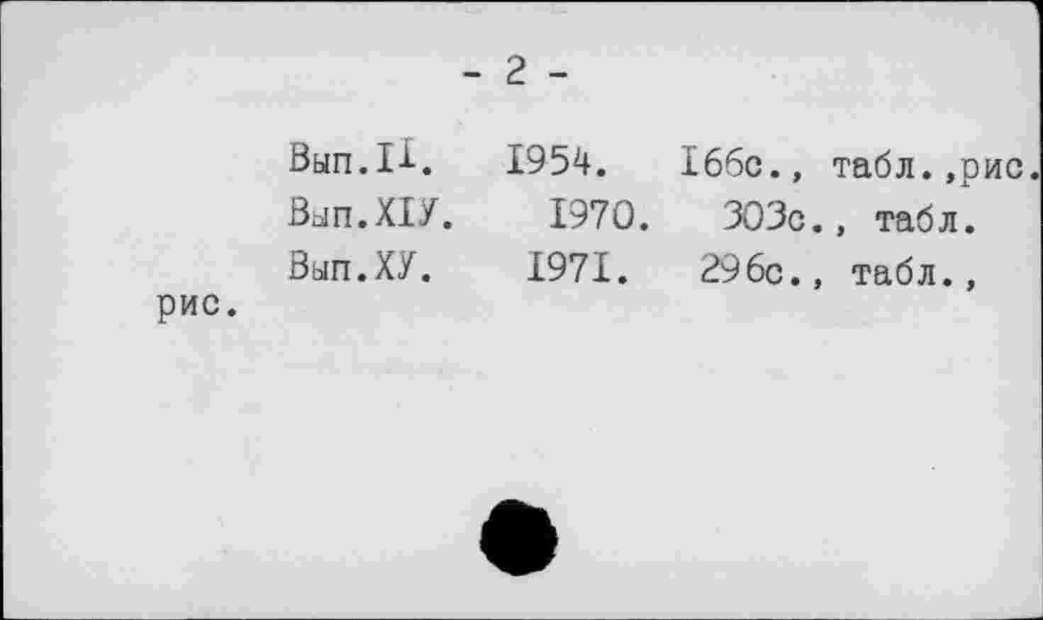 ﻿- 2 -
Вьіп.І-і-. 1954.	166с., табл.,рис.
Вуп.ХІУ. 1970.	303с., табл.
Зуп.ХУ. 1971.	296с., табл.,
рис.